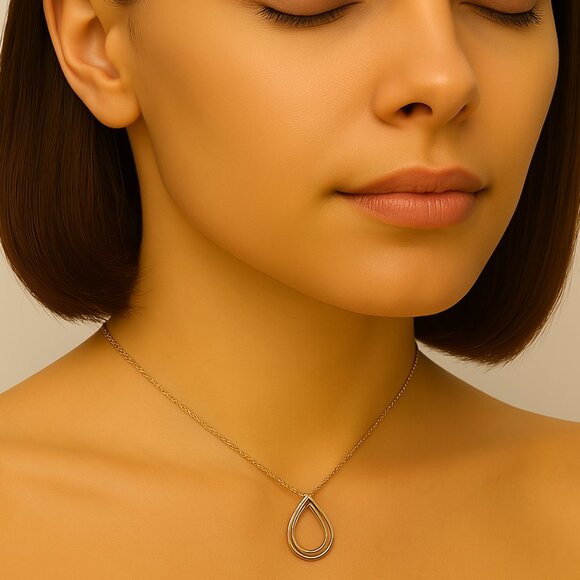 Rose Gold-Tone Teardrop Pendant Necklace – Double Hoop Design, Elegant - Women - Picture 1 of 12
